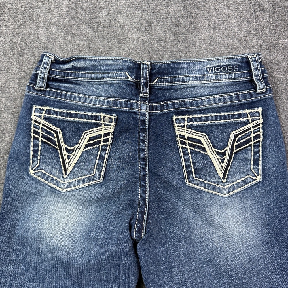 Vigoss Womens Tomboy Jeans 10 Straight Leg Blue Embroidered Stretch Y2K - Picture 11 of 16